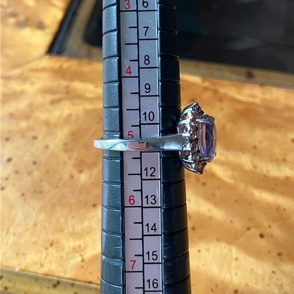 Natural Moroccan Amethyst Champagne Zircon Sterling Silver Ring Size 5 - Picture 7 of 8